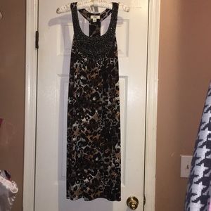 Flouncey animal print w/ neckline embellishments